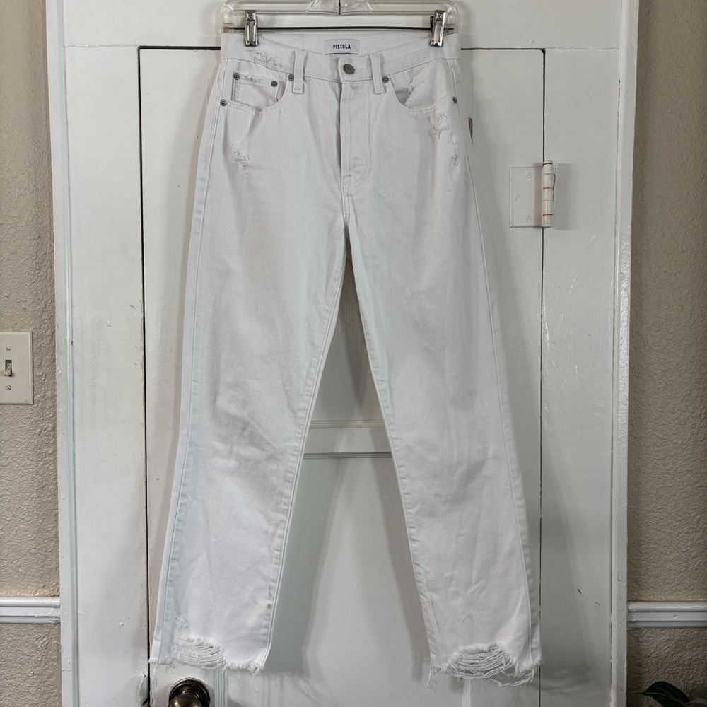 Pistola High Rise Distressed White Jeans